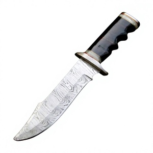 Couteau de chasse Bowie DIY OEM avec acier Damas et manche en bois et étui en cuir - Couteau de chasse d'extérieur - Product Image 2