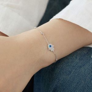 Dylam Eye-shaped Amulet Fine Fashion Jewelry <b>Solid</b> Sterling <b>Silver</b> Link Chain Evil 5A Zirconia Blue Eyes Hamsa <b>Bracelets</b> - Product Image 5