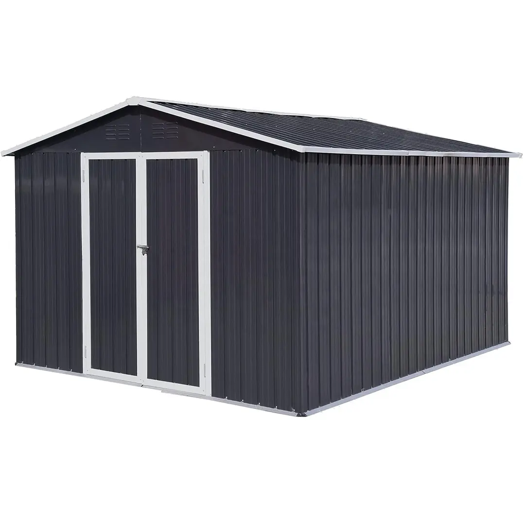 カスタムサイズの屋外収納小屋8x10FT屋外メタルガーデン大型小屋スチールロック可能なドア付き防食収納ハウス