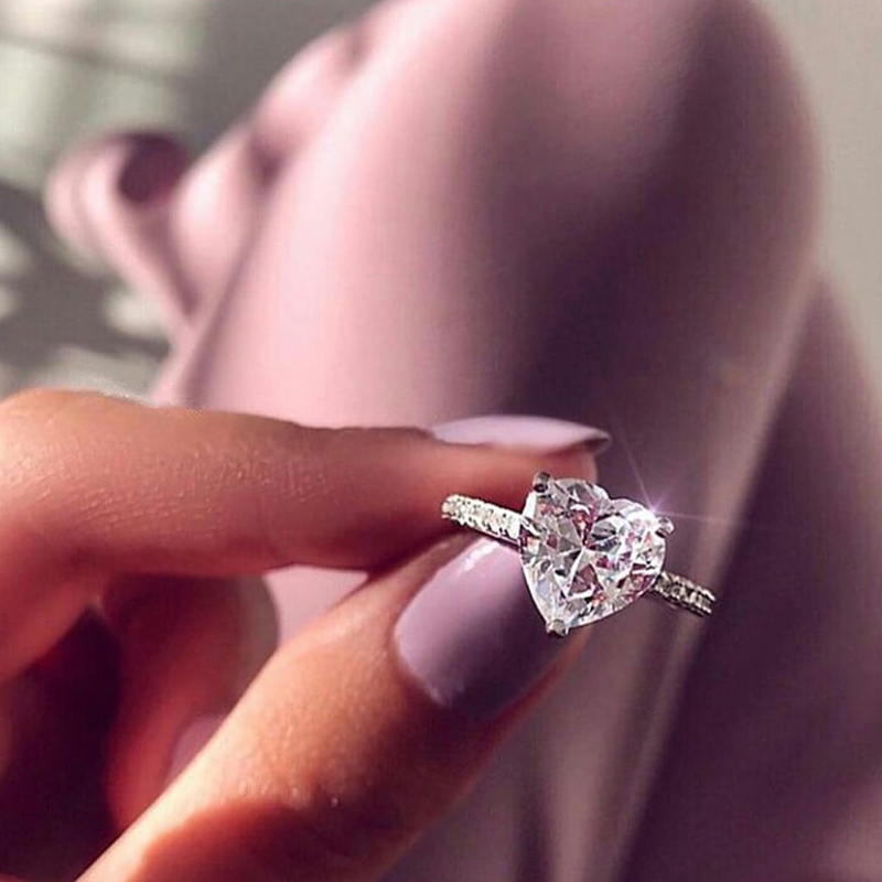 INS moda con incrustaciones de circón en forma de corazón propuesta de matrimonio compromiso anillo de boda Bling diamante cuadrado lágrima anillos para mujeres