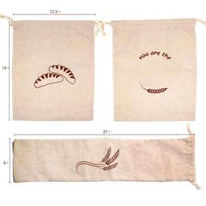 Sacs à pain en lin et coton 3 Pack- 100% Taille personnalisée naturelle imprimée à la main, moyenne (30-50cm poignée en corde stockage personnalisé - Product Image 2