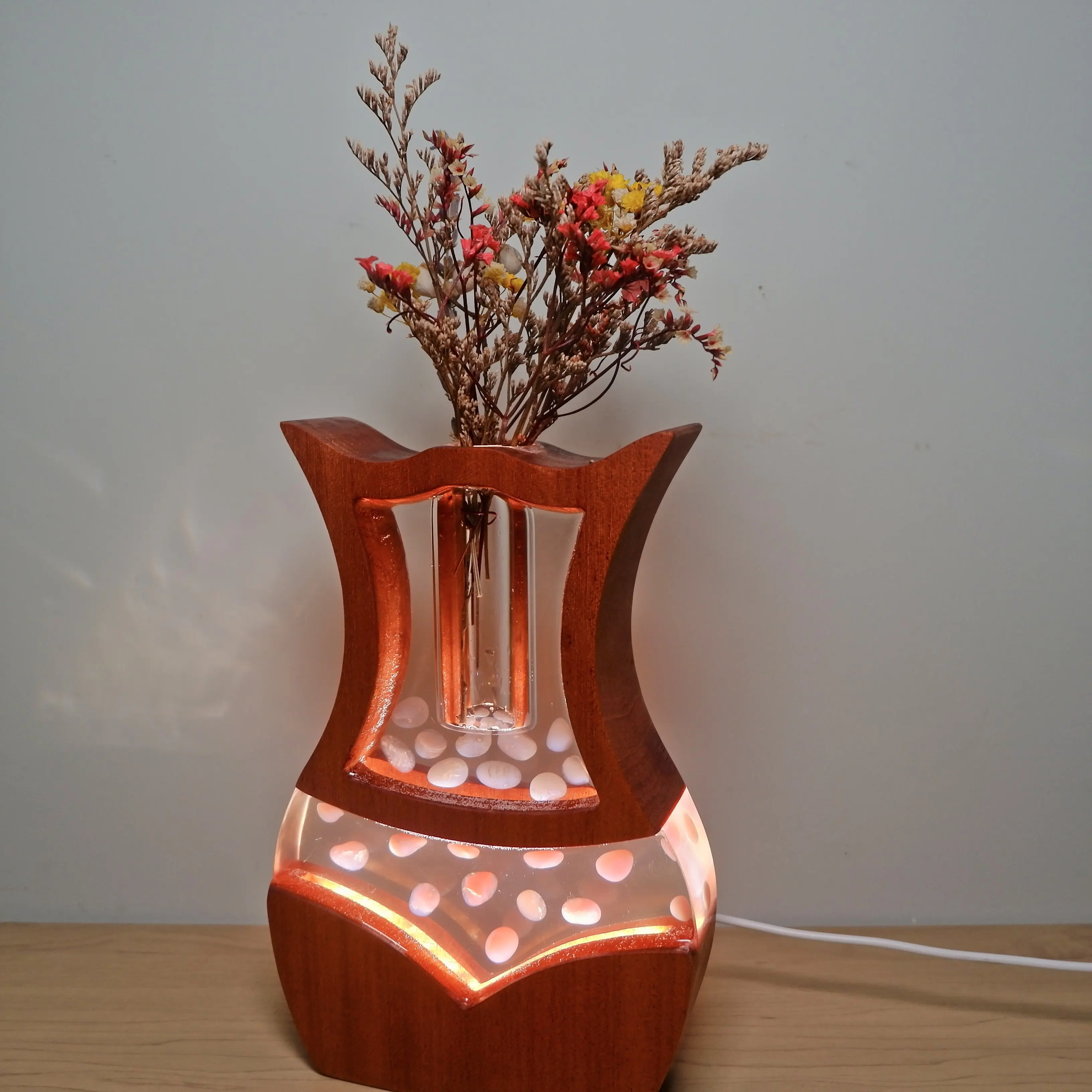 Thanh Lịch Frail Vase Cho Hoa Khô Và Thủy Canh Nghệ Thuật Vase Với LED Ánh Sáng WeCraft Gỗ Resin Thủ Công Mỹ Nghệ Đèn Đêm