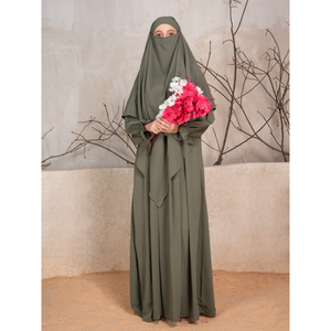 Ensemble Abaya et Hijab en Polyester Brodé pour Femme - Robe de Mariage Musulmane à Manches Longues Coupe Ample pour l'Aïd et Usage Quotidien - Product Image 1