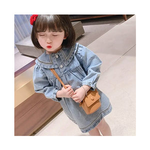 Meilleur prix Robe en jean à col pour bébé fille, jupe à manches longues bleu clair pour enfants - Product Image 1