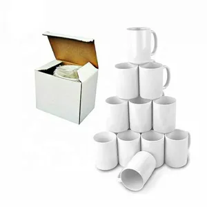 هدية مشهورة اصنعها بنفسك طباعة شعار مخصصة أكواب قهوة بيضاء بسيطة سعة 11 أونصة مج سيراميك أبيض لطباعة التسامي