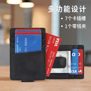 Genuine Leather Credit Card <b>Holder</b> Black 3 In Multi Slot RFID Protection Men's <b>Wallet</b> Everyday Use - Product Image 2