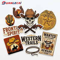 Individuelle Vintage Western Cowboy Totenkopf-Aufkleber, Wasserfeste Selbstklebende Gestanzte Retro Wild West Skelett-Sticker für Laptops