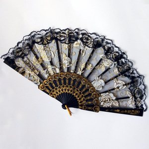 Hot bán thời trang có thể gập lại ren cạnh Rose <span class=keywords><strong>PP</strong></span> nhựa xương handfan trang trí nhà món quà cưới - Product Image 4
