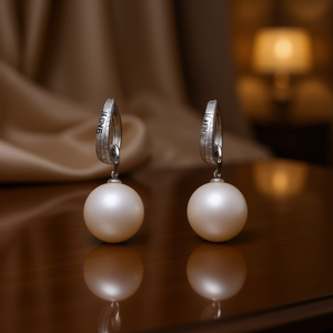 Orecchini pendenti Jkens in oro bianco con perla coltivata di forma rotonda AAA, stile classico, per l'uso quotidiano da donna - Product Image 2