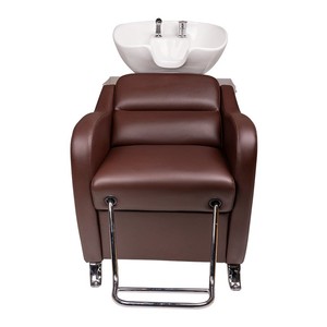 DM Comfortable Backwash Shampoo Station Chair Foldable <b>Footrest</b> <b>Adjustable</b> Ceramic Bowl Modern Wood Frame - Product Image 6