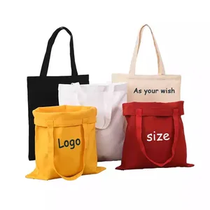 Özel Logo yeniden katlanabilir pamuk kanvas Tote alışveriş çantaları ağır baskılı pamuk kanvas ambalaj çantası