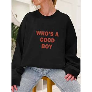 <span class=keywords><strong>Sweat</strong></span>-shirt élégant à col rond avec imprimé 'S GOOD BOY' pour femme, grande taille, polyester/coton, respirant, écologique, manches longues, coupe ample - Product Image 2