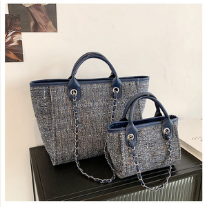 Grande borsa Tote in tela di lusso per donna con copertina aperta con doppio manico per spiaggia estiva <span class=keywords><strong>o</strong></span> modello portatile - Product Image 1