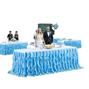 Falda de <span class=keywords><strong>Mesa</strong></span> Tejida Azul de 6 pies para Fiesta de Cumpleaños de Niña Princesa - Product Image 2