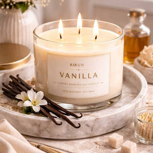 Vela aromática AIKUN en frasco de vidrio reutilizable de pared gruesa, vela perfumada de cera para uso en spa, suministro al por mayor para el hogar y la oficina - Product Image 1