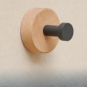 Wooden Wall <b>Hook</b> Round <b>Black</b> Walnut Coat Hanger Bathroom Entryway Use - Product Image 2