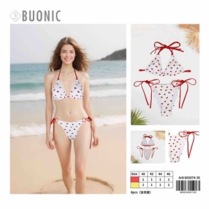 Ensemble bikini pour femme Buonic, blanc, rouge à pois, taille 40 42 44 46, vêtements de plage, maillots de bain - Product Image 1