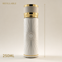 Flacons de parfum en verre vides personnalisés, bouchon rouge mat, étiquette arabe dorée, flacon rond de luxe rechargeable, vente en gros