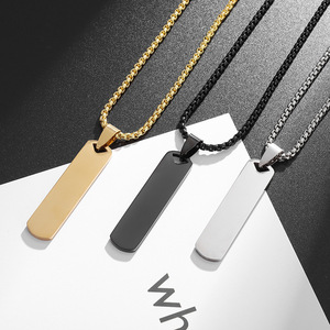 <b>Cross</b>-border jewelry simple pendant stainless steel three-dimensional rectangular geometric necklace <b>men's</b> and women's jewelry - Product Image 3