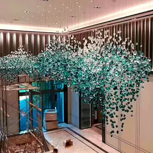 Modern özel proje kapalı dekorasyon otel lobisinde Villa yeşil asılı kristal avize kolye ışık