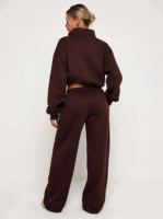 Pull à col zippé Drive Boxy pour femme, couleur chocolat, taille L, en molleton de coton 400 g/m², coupe oversize, chaud, idéal pour l'hiver
