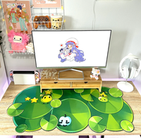 Tapis de bureau grand format motif feuille de lotus mignon style dessin animé, tapis de souris gaming Kawaii à motif de plante verte, tapis de bureau de forme irrégulière