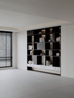 Étagère intégrée de style grille moderne, bibliothèque de salon blanche personnalisée