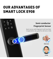 Serrure de porte intelligente Tuya avec caméra vidéo, empreinte digitale, mot de passe, carte, déverrouillage par application, serrure de porte électronique à mortaise 6068