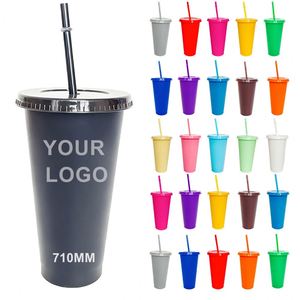 Wholesale Custom Color 710ML <b>Reusable</b> PP Plastic <b>Coffee</b> <b>Cup</b> BPA-Free Drinking Straw <b>Cup</b> With Lid & Straw for Promotional Gift - Product Image 1