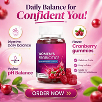 Gummies Probiotiques Véganes pour Femmes, Marque Privée OEM/ODM, Supplément Naturel, Gummies Probiotiques à la Canneberge pour la Digestion Féminine
