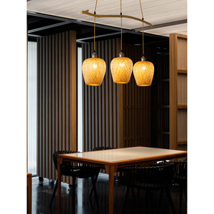 <b>Zen</b> Inspired Bamboo Pendant Lights E27 LED Oval Three Head Chandelier For Tea Room Homestay Lighting - Product Image 3