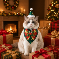 Ensemble de costumes de Noël festifs et mignons pour animaux de compagnie : bonnet de Père Noël, bandana triangulaire, doux, pour chiens et chats, écologique et réglable