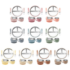 Baby Food Grade Silicone Stainless Feeding Set with Divided Suction Plate <b>Cutlery</b> Mug Toddler Food Container <b>Kids</b> Dining - Product Image 4