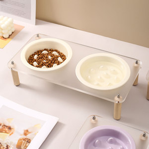 Slow-feeding bowl with acrylic bowl stand, ceramic cat food bowl, household pet bowl, cat bowl, dog bowl, cat and dog food bowl - Product Image 1