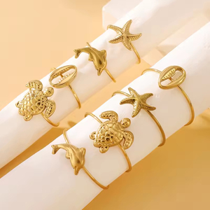 Set Cincin Kaki Wanita Vintage Emas Desain Kerang Penyu Bintang Laut, Dapat Disesuaikan, untuk Hadiah Musim Panas