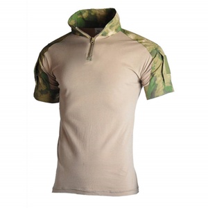 Mens Tactical Camouflage Short Sleeve <b>Shirts</b> with Zipper Breathable Knitted Fabric for Outdoor Use - Product Image 3