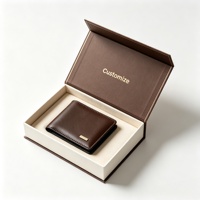 Boîte à portefeuille marron de luxe avec logo personnalisé, insert en velours, boîte cadeau rigide en carton magnétique pour articles en cuir et bijoux