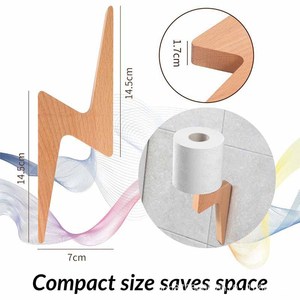 Estante de almacenamiento de papel higiénico de madera de haya, montado en la pared, sin necesidad de taladrar, soporte de rollo de papel higiénico de madera para baño. - Product Image 2