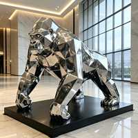 Sculpture de gorille en acier inoxydable poli miroir sur mesure, statue en métal artisanale pour jardin, parc, hôtel, exposition