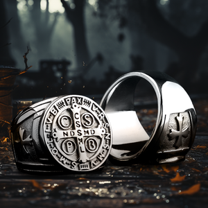 Anillo de Hombre de Acero Inoxidable con Cruz Cristiana de Jesús, Joyería Religiosa de Moda, Insignia de San Benito, Estilo Gótico - Product Image 4