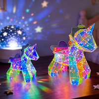 Lampe licorne holographique irisée, lumière prismatique lumineuse 3D LED, veilleuse d'intérieur, alimentation USB, écologique, commande par bouton