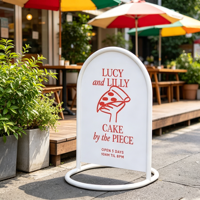 Panneau de signalisation de trottoir en acier inoxydable à encastrer, résistant aux UV et imperméable, avec arche arrondie, impression UV personnalisée pour entrée de magasin