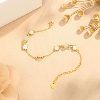 Gelang Rantai Halus Berbentuk Semanggi Empat Daun yang Modis untuk Wanita, Terbuat dari Giok Hetian dan Cangkang Putih, Berlapis Emas, Hadiah.