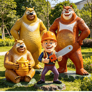 Statues de dessins animés en fibre de verre grandeur nature, sur mesure, écologiques, imperméables et peintes, <span class=keywords><strong>Boonie</strong></span> <span class=keywords><strong>Bears</strong></span> Logger Vick, pour parcs d'attractions et centres commerciaux - Product Image 2