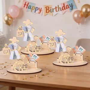 Letrero de Madera con Luz LED, Paquete de <span class=keywords><strong>Regalo</strong></span> de <span class=keywords><strong>Cumpleaños</strong></span>, Decoración de Mesa Personalizada para Aniversario de Bodas, Adorno Artesanal para el Hogar - Product Image 6