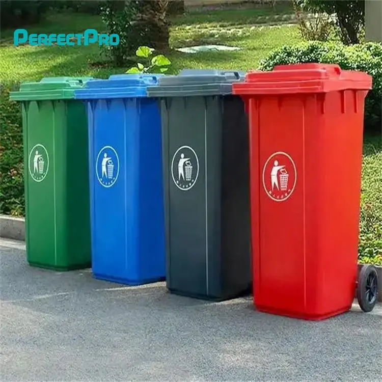 Beliebter Großhandel ECO-freundliche öffentliche Kunststoff-Mülleimer mit 2 Rädern Outdoor-Kunststoff-Mülleimer