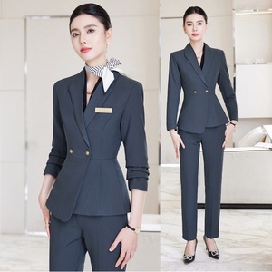 Professional Women's Suit Set Autumn Office Lady Three Quarter Sleeve Polyester Anti-Wrinkle Work Uniform - Product Image 1