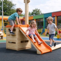 Ensemble d'escalade en bois pour enfants, 15 pièces, avec boîte de rangement, toboggan et échelle, pour aire de jeux de maternelle