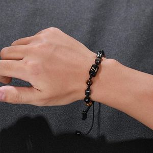 Initial Bracelet à breloques de mode pour hommes fait à la main avec oeil de tigre obsidienne <span class=keywords><strong>hématite</strong></span> <span class=keywords><strong>pierre</strong></span> de lave perlée lettre initiale - Product Image 4