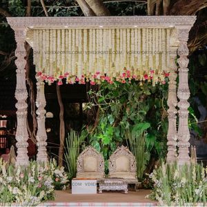 Hand Carved Antique White Royal <b>Wedding</b> Mandap Pillar Design Ceiling <b>Frame</b> Indian Stage Decor for <b>Wedding</b> - Product Image 1